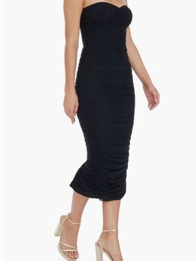 Dress the Population Strapless Ruched Midi Dress - Black